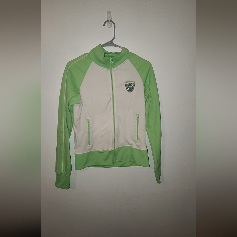 Vintage Aeropostale Varsity Zip Up Lime Green & White